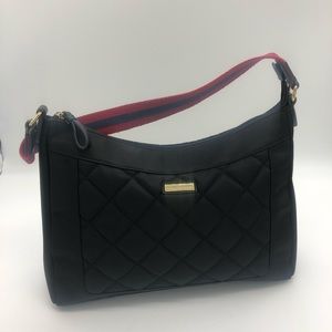 Tommy Hilfiger Black Quilted Tote Bag w Stripe Strap Purse Handbag